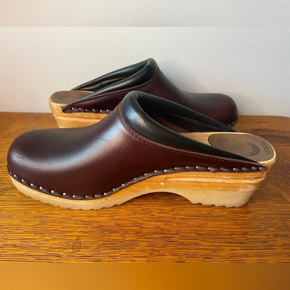 Troentorp Rembrandt Clog Leather Wood 2.2” Heel Brown Slip On Studded Size 42 - Picture 5 of 16